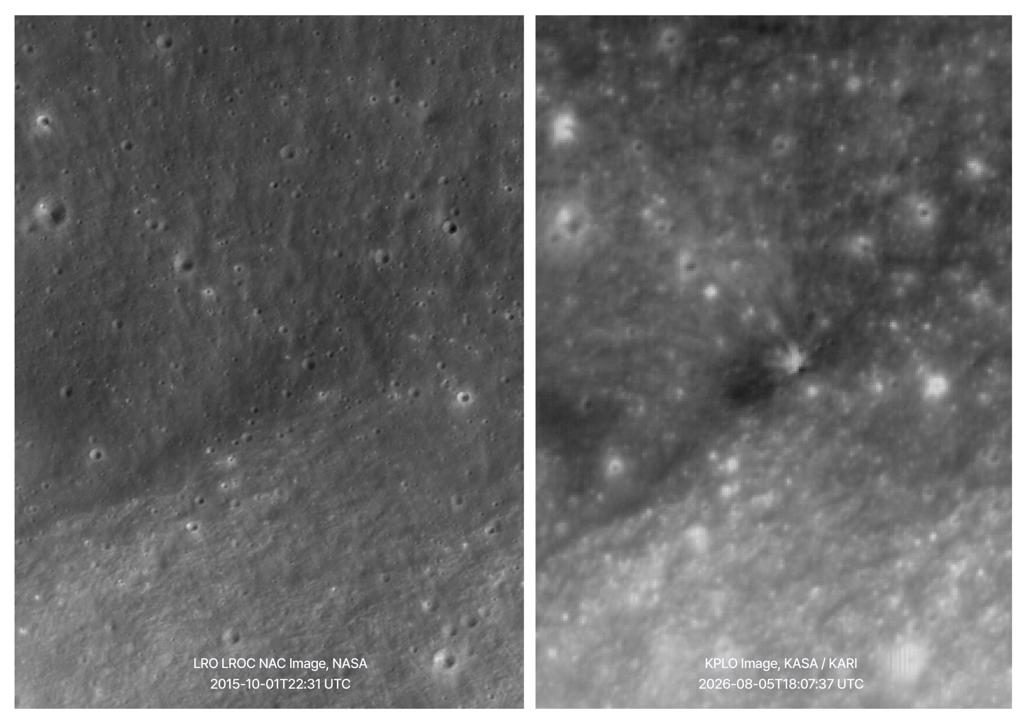 Corea del Sur capta el antes y el después del impacto en la Luna del cohete de SpaceX