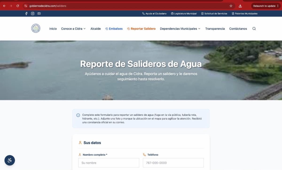 Cidra habilita plataforma para reportar salideros y reforzar  ahorro de agua ante la sequía