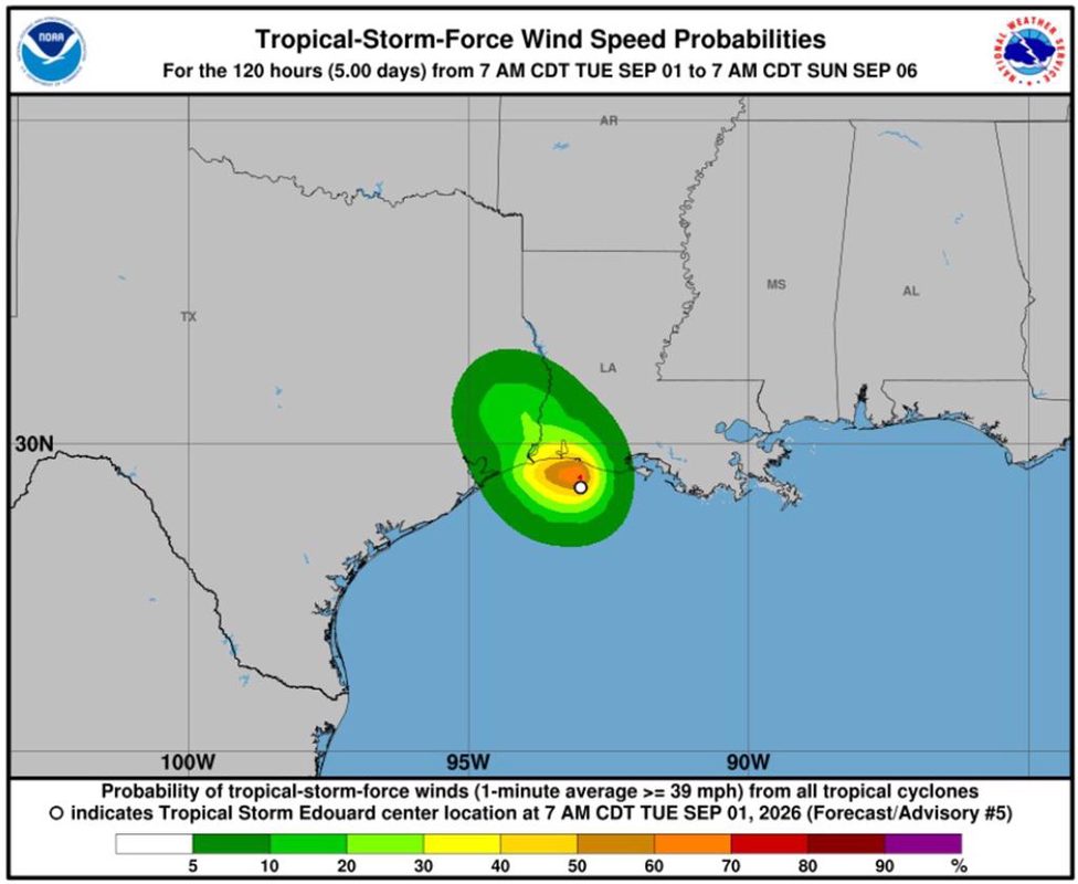 La tormenta tropical Edouard toca tierra en Luisiana, en el sur de Estados Unidos