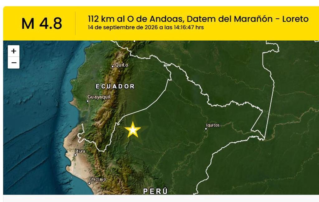 Un sismo de magnitud 4,8 se siente en la frontera amazónica de Perú y Ecuador