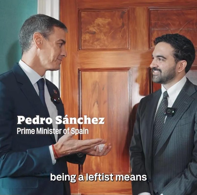 Mamdani publica un vídeo con Sánchez y celebra los «tiros difíciles» de la izquierda