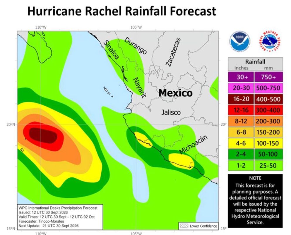 El huracán Rachel se intensifica a categoría 2 frente a las costas del Pacífico mexicano